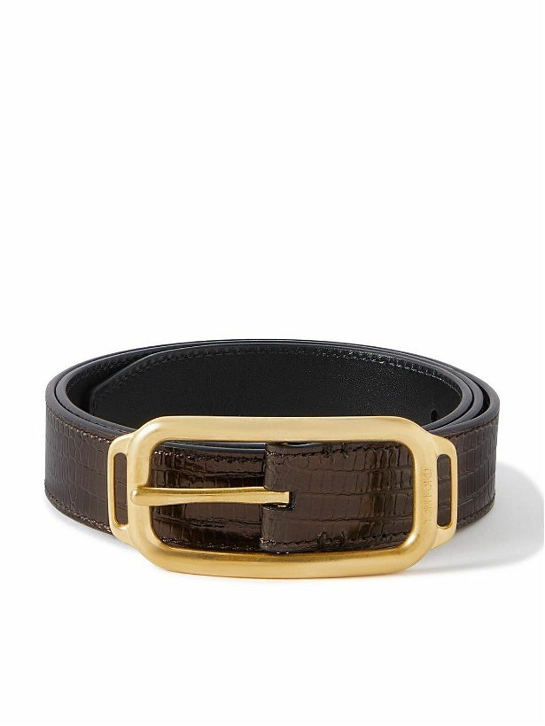 Photo: TOM FORD - 3cm Glossed Lizard-Effect Leather Belt - Brown