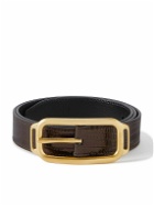 TOM FORD - 3cm Glossed Lizard-Effect Leather Belt - Brown