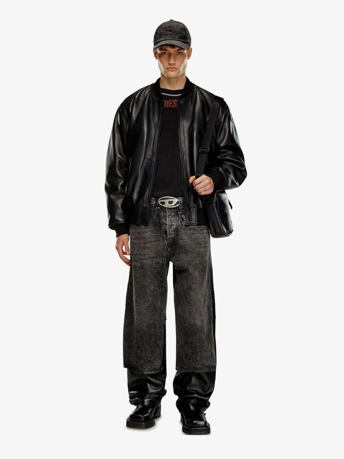 Diesel Khan Black Mens Leather Jacket Diesel