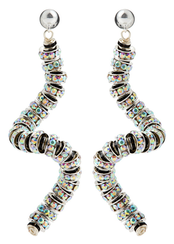 Photo: Pearl Octopuss.y Viper Crystal-embellished Silver-plated Drop Earrings - Black And Silver - One Size
