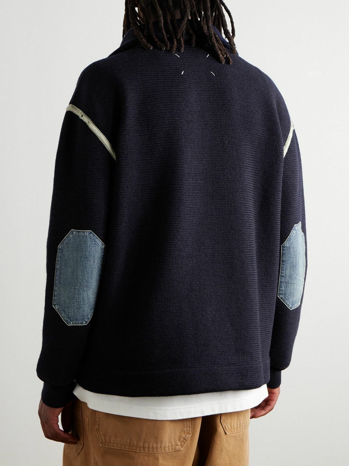 Maison Margiela - Denim-Trimmed Wool Half-Zip Sweater - Blue