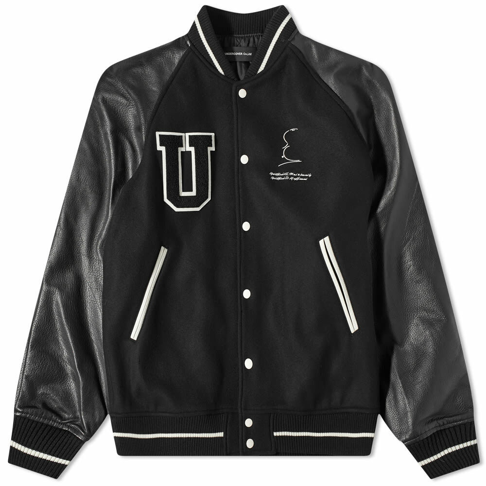 Undercover Men's Leather Varsity Jacket in Black Undercover