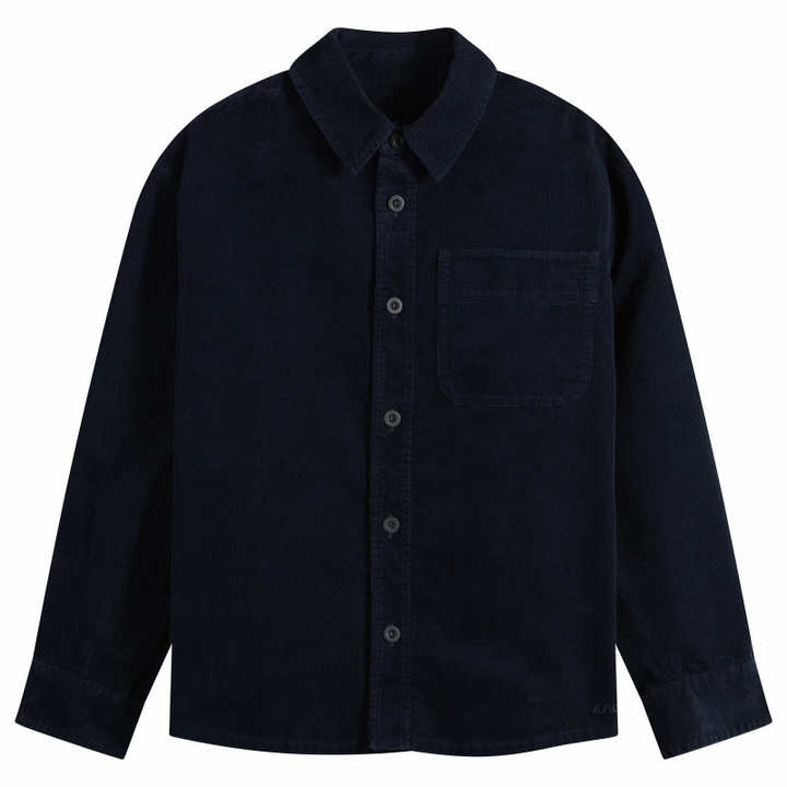 Photo: A.P.C. Men's Surchiemise Basile Logo Corduroy Shirt in Dark Navy