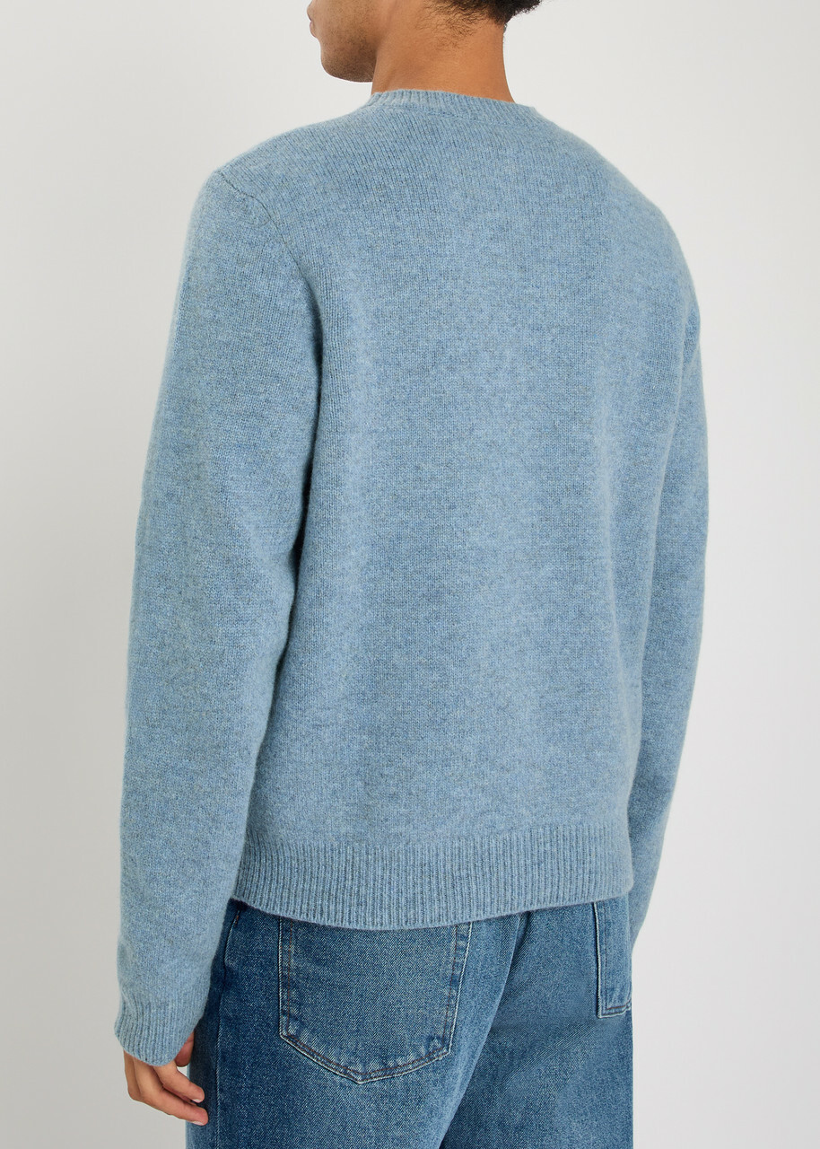 A.P.C. Logo-intarsia Mélange-knit Jumper Blue