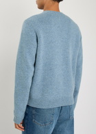 A.P.C. Logo-intarsia Mélange-knit Jumper Blue