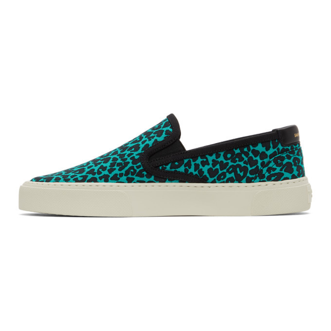Saint Laurent Blue and Black Leopard Venice Slip-On Sneakers  display picture 1