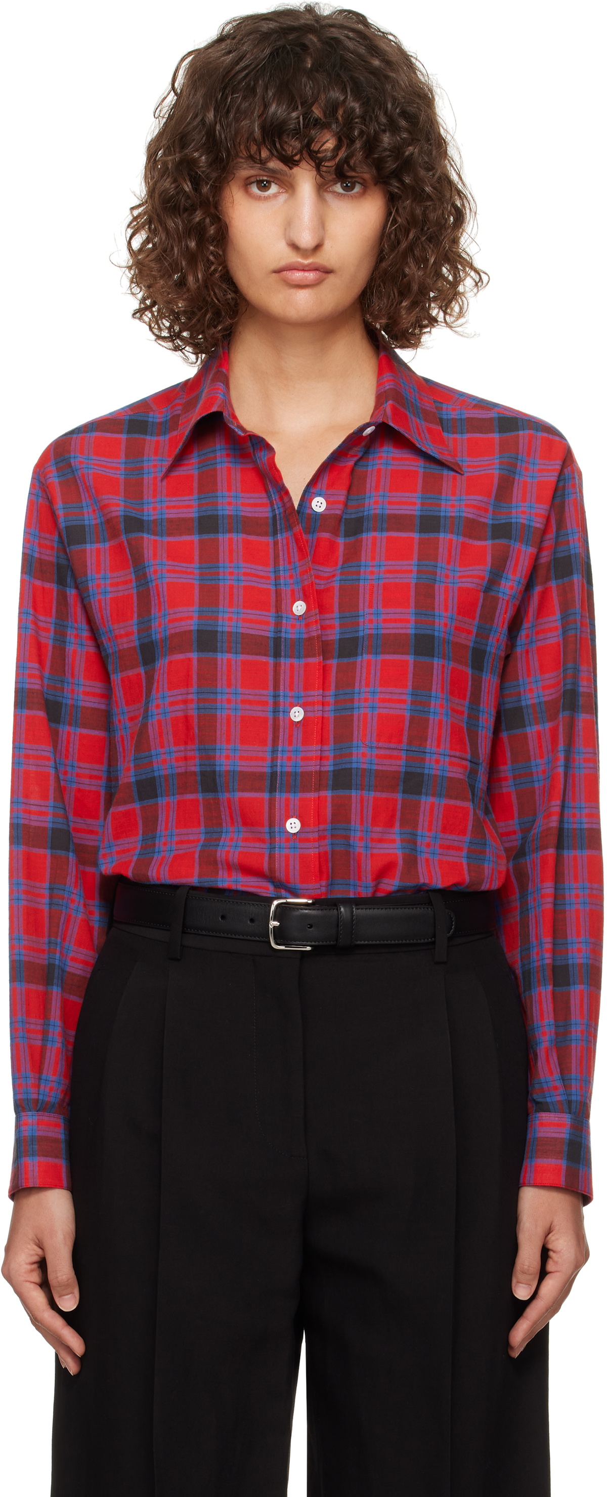 The Row Red & Navy Nesson Shirt The Row