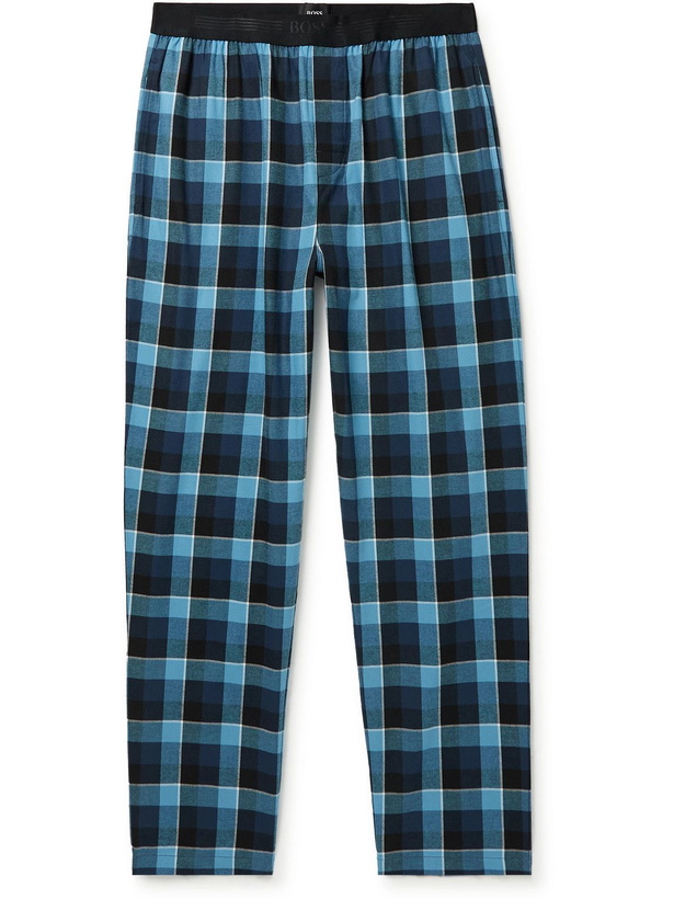 Photo: Hugo Boss - Dynamic Checked Cotton-Flannel Pyjama Trousers - Blue