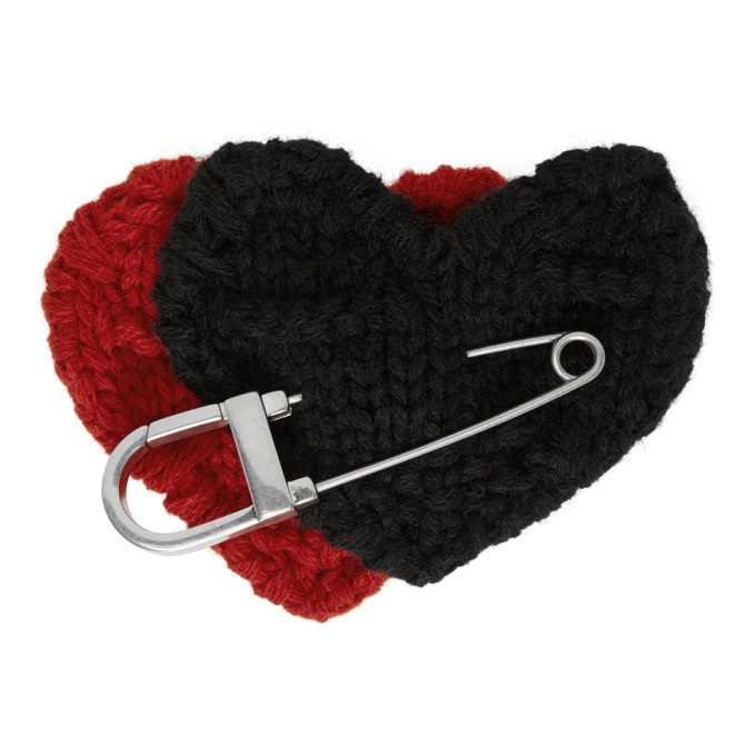 Photo: Prada Red and Black Knit Heart Brooch