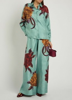 LA Double J Printed Silk-twill Palazzo Trousers Blue