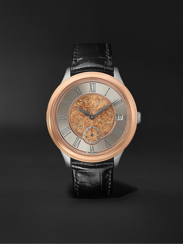 Photo: Buccellati - Ornatino Automatic 42mm 18-Karat Pink and White Gold and Croc-Effect Leather Watch, Ref. No. WAUMGE013178