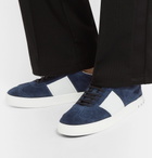 Valentino - Valentino Garavani Flycrew Leather-Panelled Suede Sneakers - Men - Blue