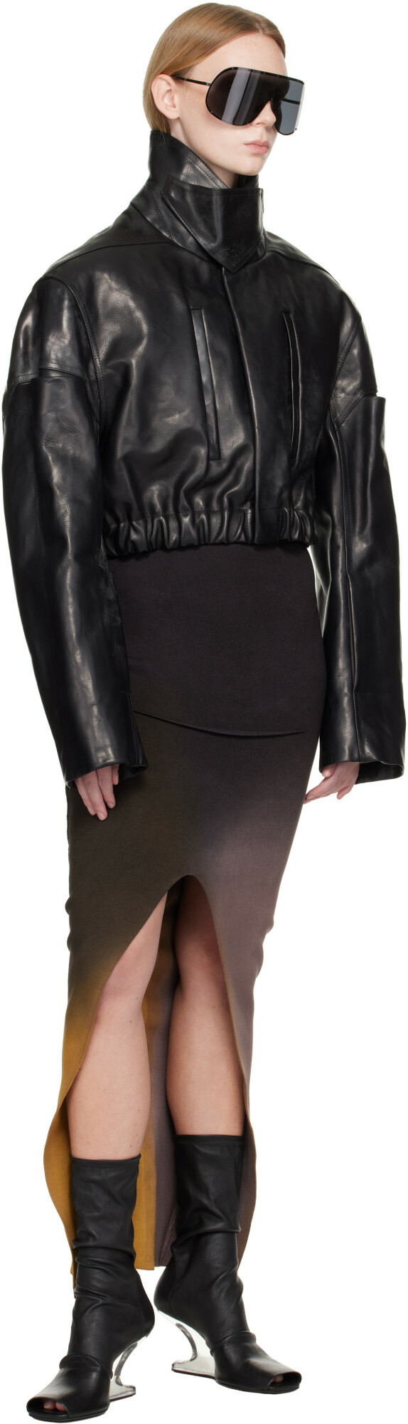 Rick Owens Black Tower Collared Mac Leather Bomber Jacket