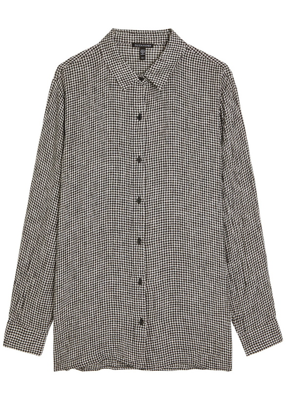 Photo: Eileen Fisher Checked Linen Shirt Black And White
