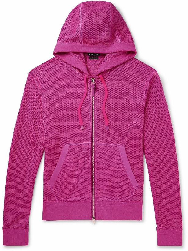 Photo: TOM FORD - Leather-Trimmed Mesh Zip-Up Hoodie - Pink