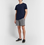 Onia - Jayden Striped Herringbone Loopback Cotton-Blend Drawstring Shorts - Blue