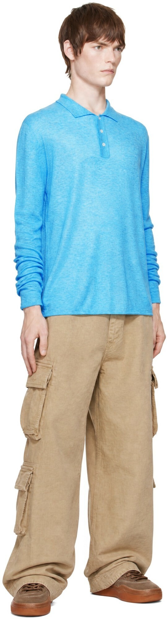 ERL Blue Overdyed Heather Knit Polo