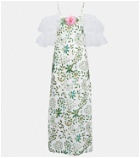 Rodarte Floral-appliqué silk midi dress