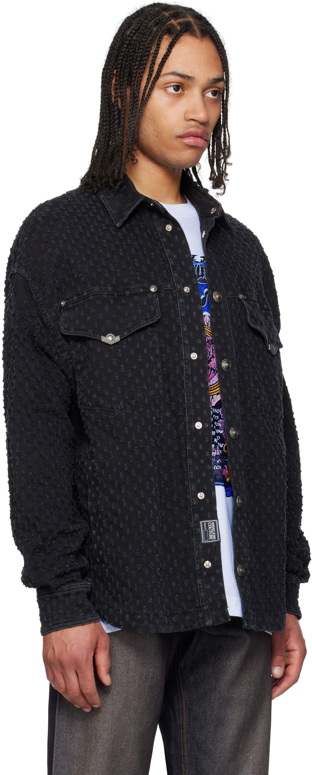 Versace Jeans Couture Black Bouclé Denim Jacket