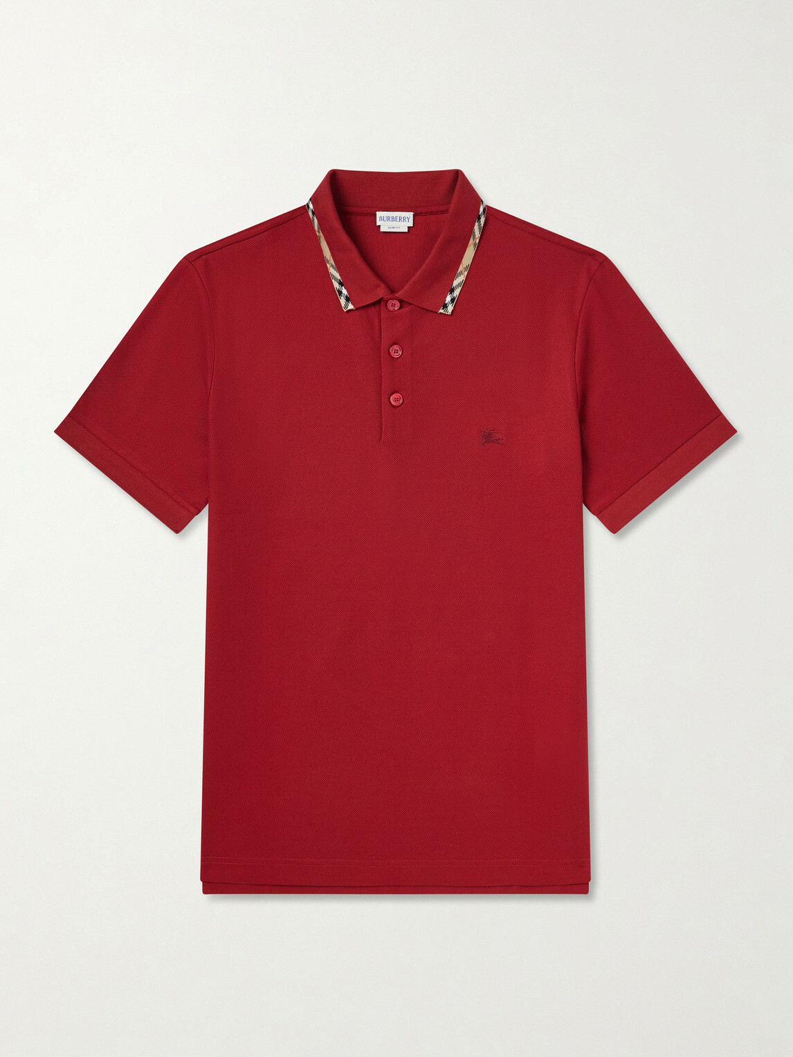 Burberry - Logo-Embroidered Checked Cotton-Piqué Polo Shirt - Red