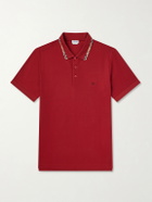 Burberry - Logo-Embroidered Checked Cotton-Piqué Polo Shirt - Red