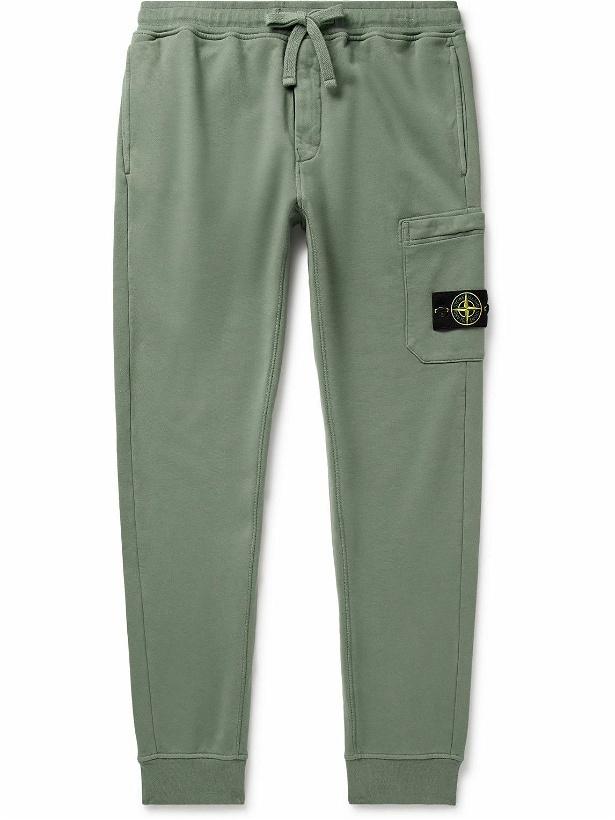 Photo: Stone Island - Tapered Logo-Appliquéd Cotton-Jersey Sweatpants - Green