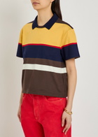 Versace Logo-embroidered Striped Cotton Polo T-shirt Brown