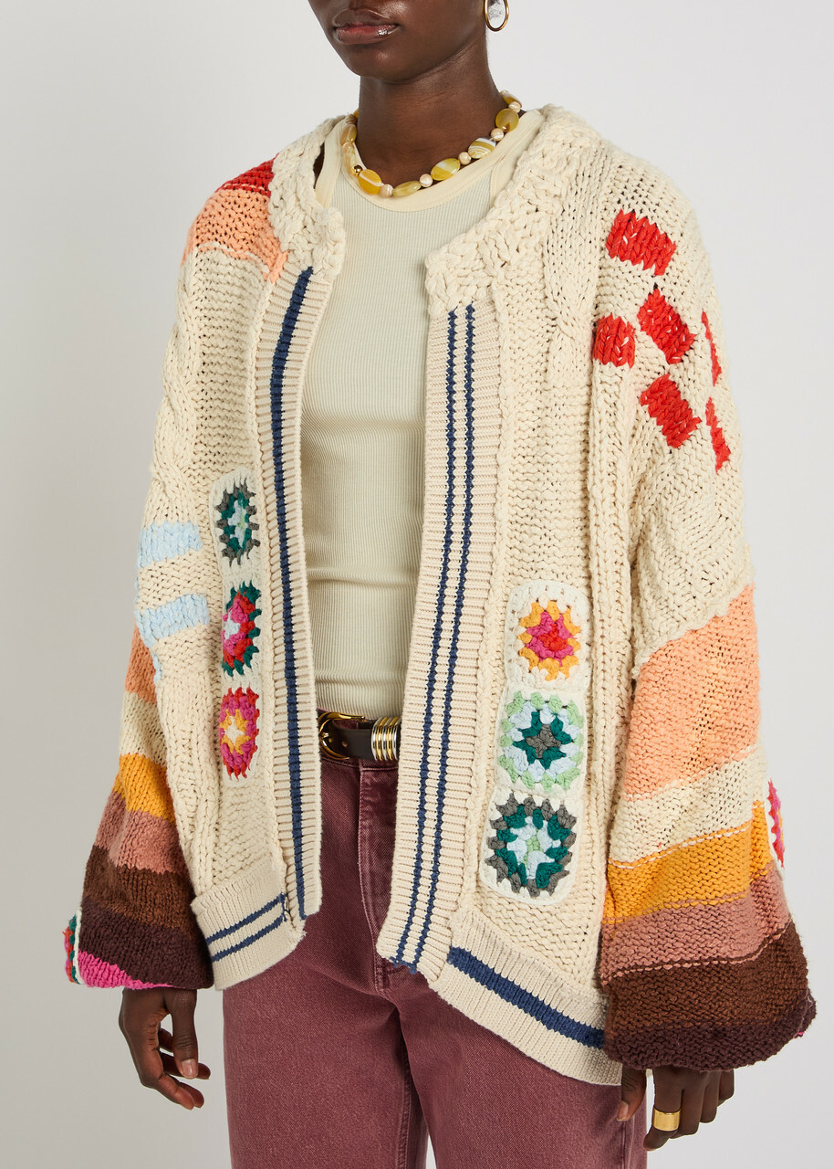 Free People Clear Skies Intarsia Cotton-blend Cardigan Multicoloured