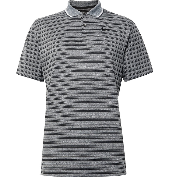 Photo: Nike Golf - Vapor Contrast-Tipped Striped Dri-FIT Golf Polo Shirt - Gray
