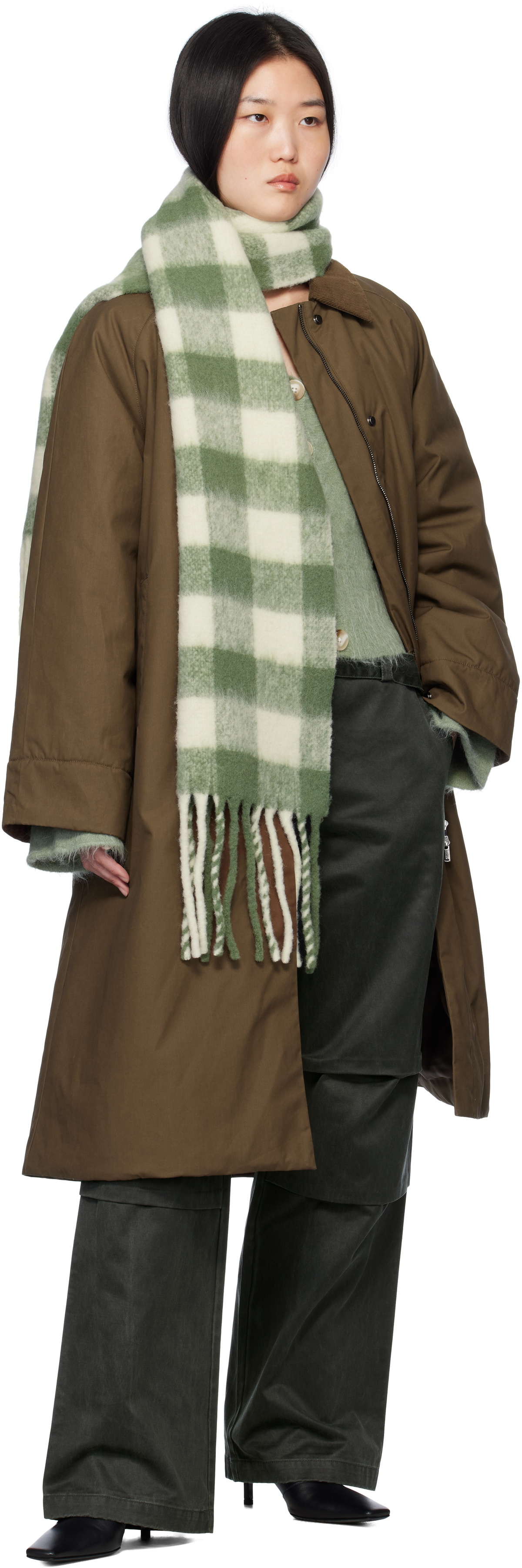 Holzweiler Green & White Aster Check Scarf