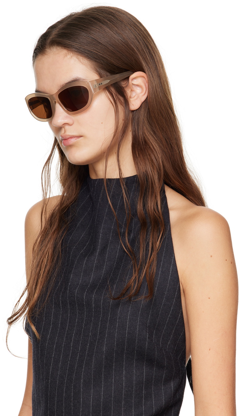 Dries Van Noten Beige Linda Farrow Edition Goggle Sunglasses