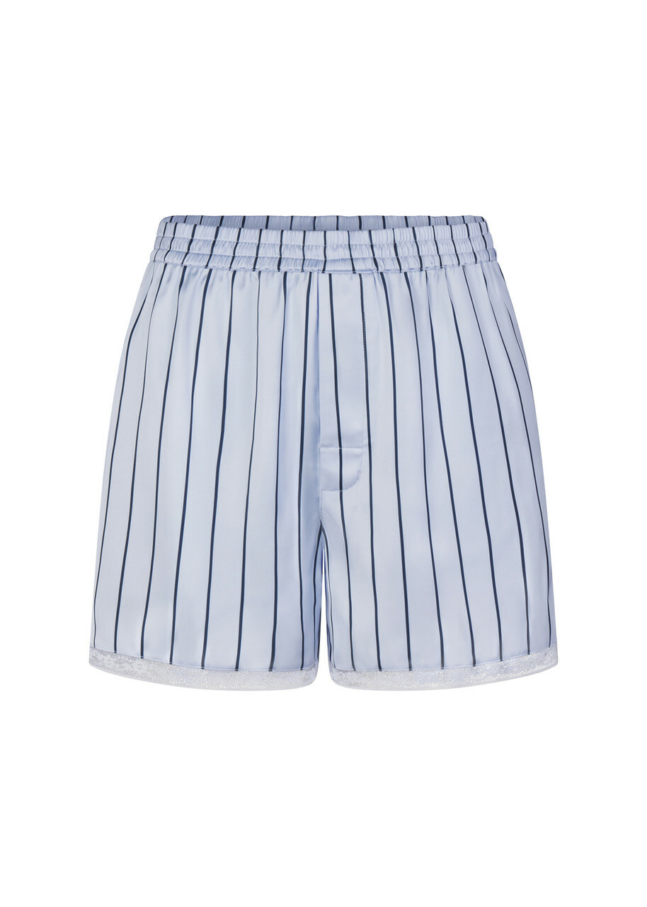 Skims Lace-trim Woven Shine Boxer Shorts Blue