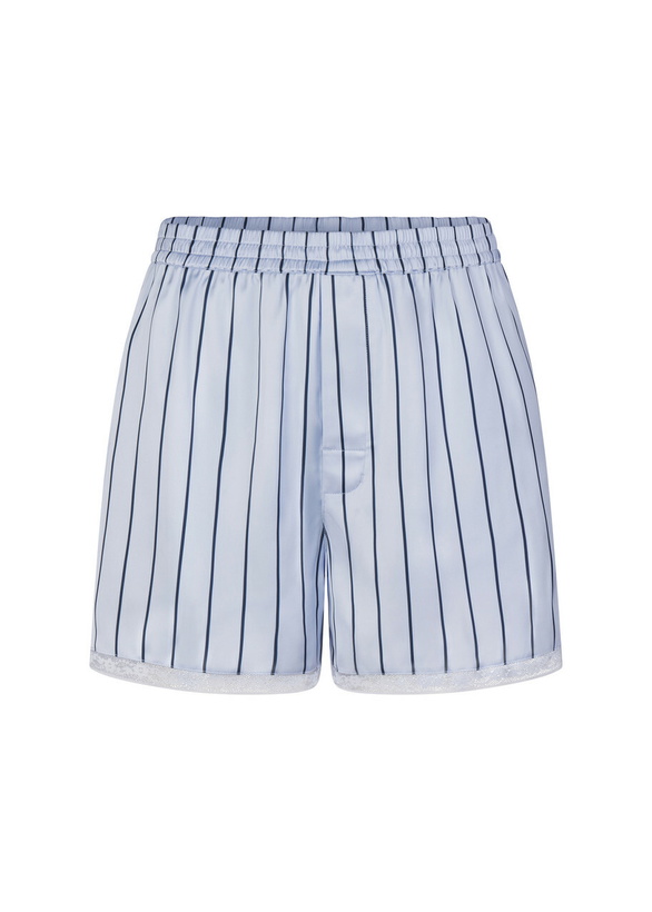 Photo: Skims Lace-trim Woven Shine Boxer Shorts Blue