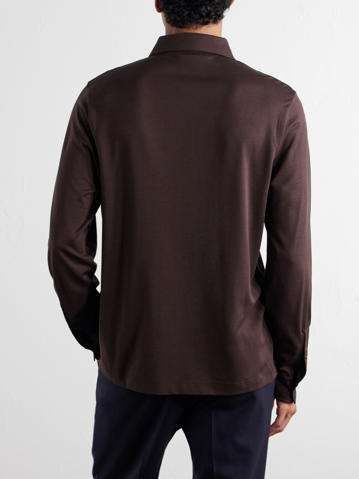 Mr P. - Silk and Cotton-Blend Polo Shirt - Brown