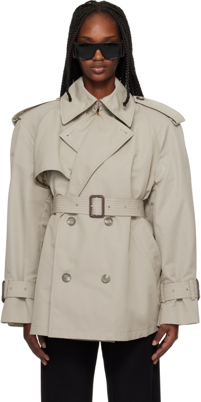 Photo: WARDROBE.NYC Taupe Clean Mini Trench Coat