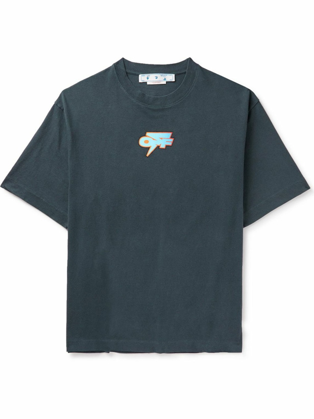 Photo: Off-White - Oversized Logo-Print Cotton-Jersey T-Shirt - Blue