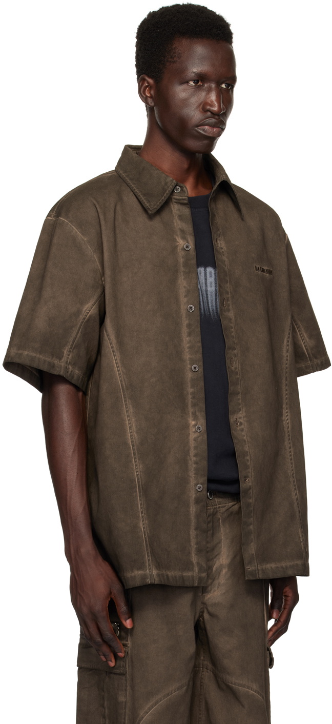 Han Kjobenhavn Brown Washed Loose Logo Denim Shirt