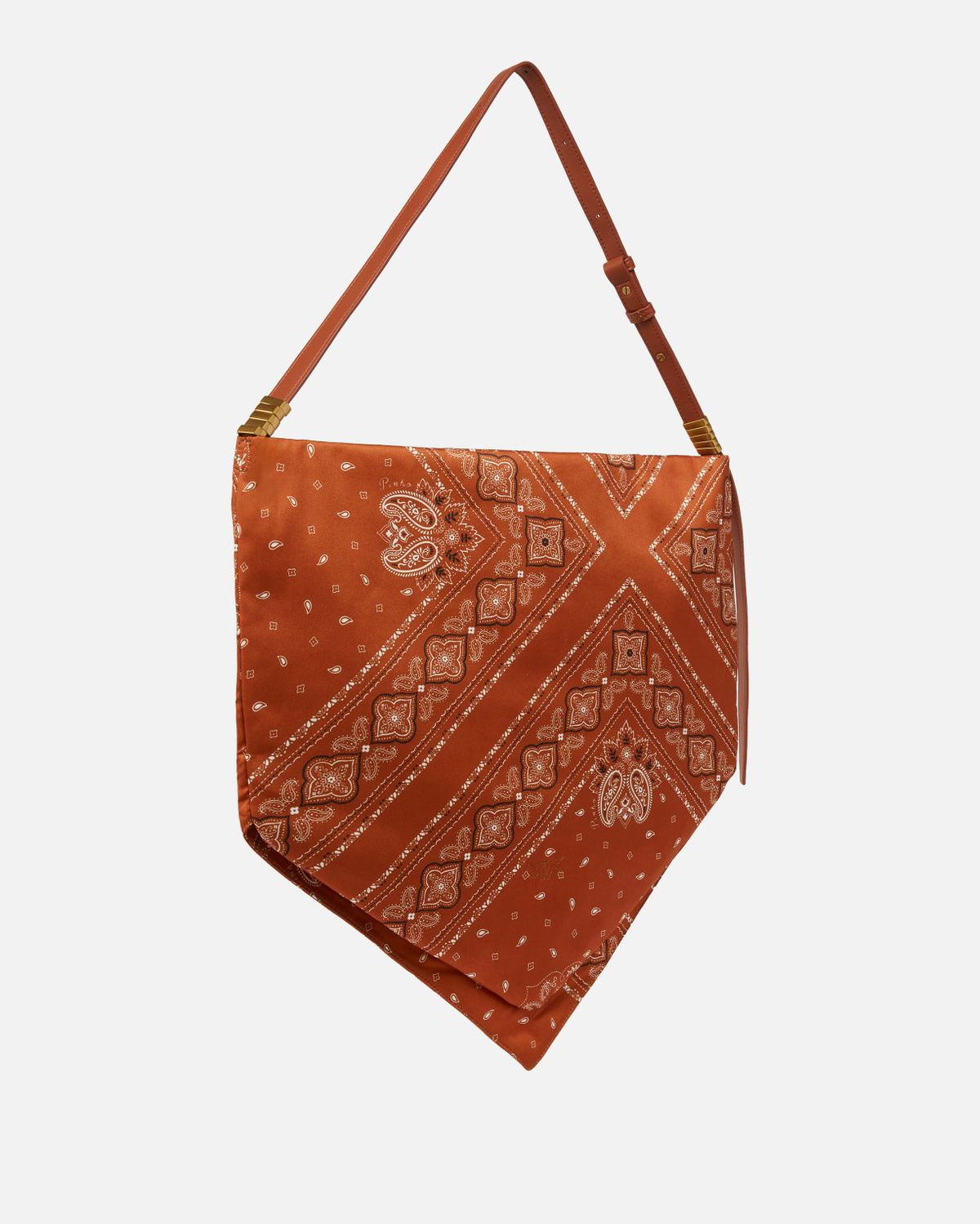 Pinko Medium Size Scarf Shoulder Bag In Bandana Print Fabric Arab Antique Gold