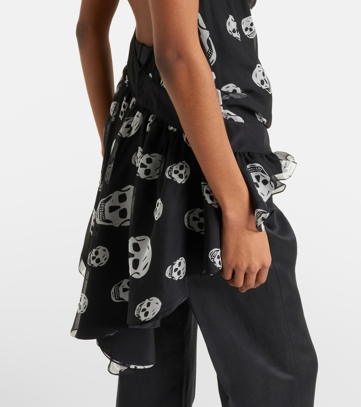 McQueen Skull asymmetric halterneck chiffon top