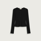 mfpen Women's Long Sleeve Henley Top in Black Rib