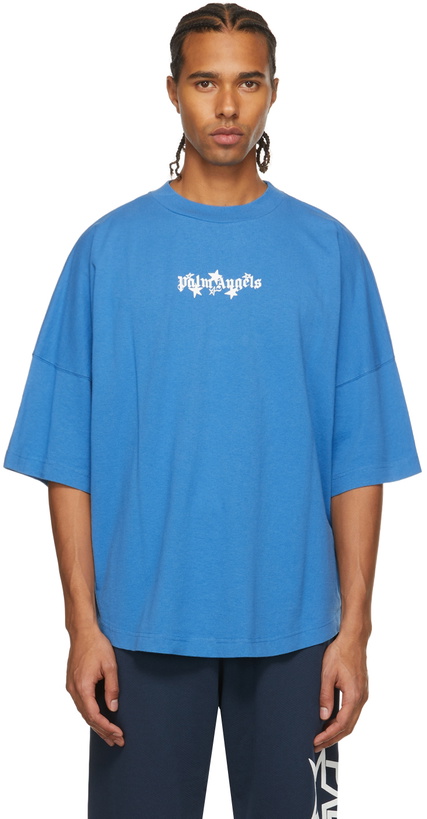 Photo: Palm Angels Blue Shooting Stars Over Logo T-Shirt