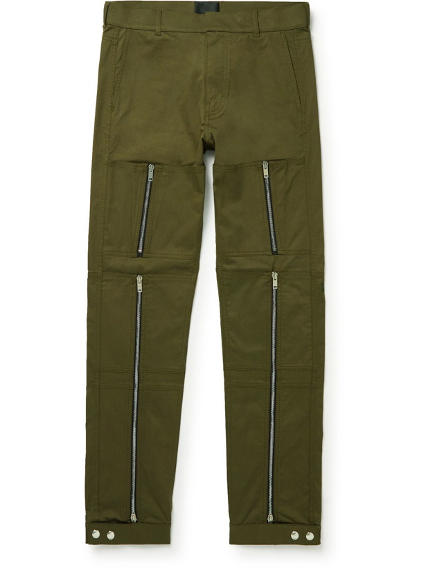 Photo: Givenchy - Slim-Fit Zip-Detailed Cotton-Blend Twill Trousers - Green