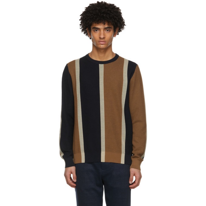 Photo: Salvatore Ferragamo Navy and Brown Silk Striped Sweater