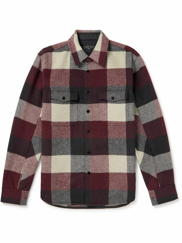 Photo: Rag & Bone - Checked Brushed Wool-Blend Flannel Overshirt - Burgundy