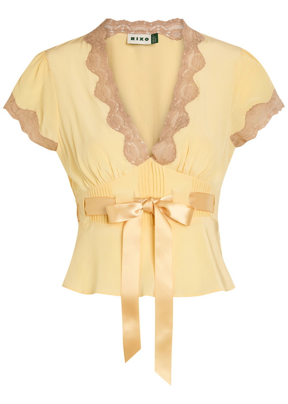 Photo: Rixo Daniela Lace-trim Silk top Yellow