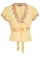 Rixo Daniela Lace-trim Silk top Yellow