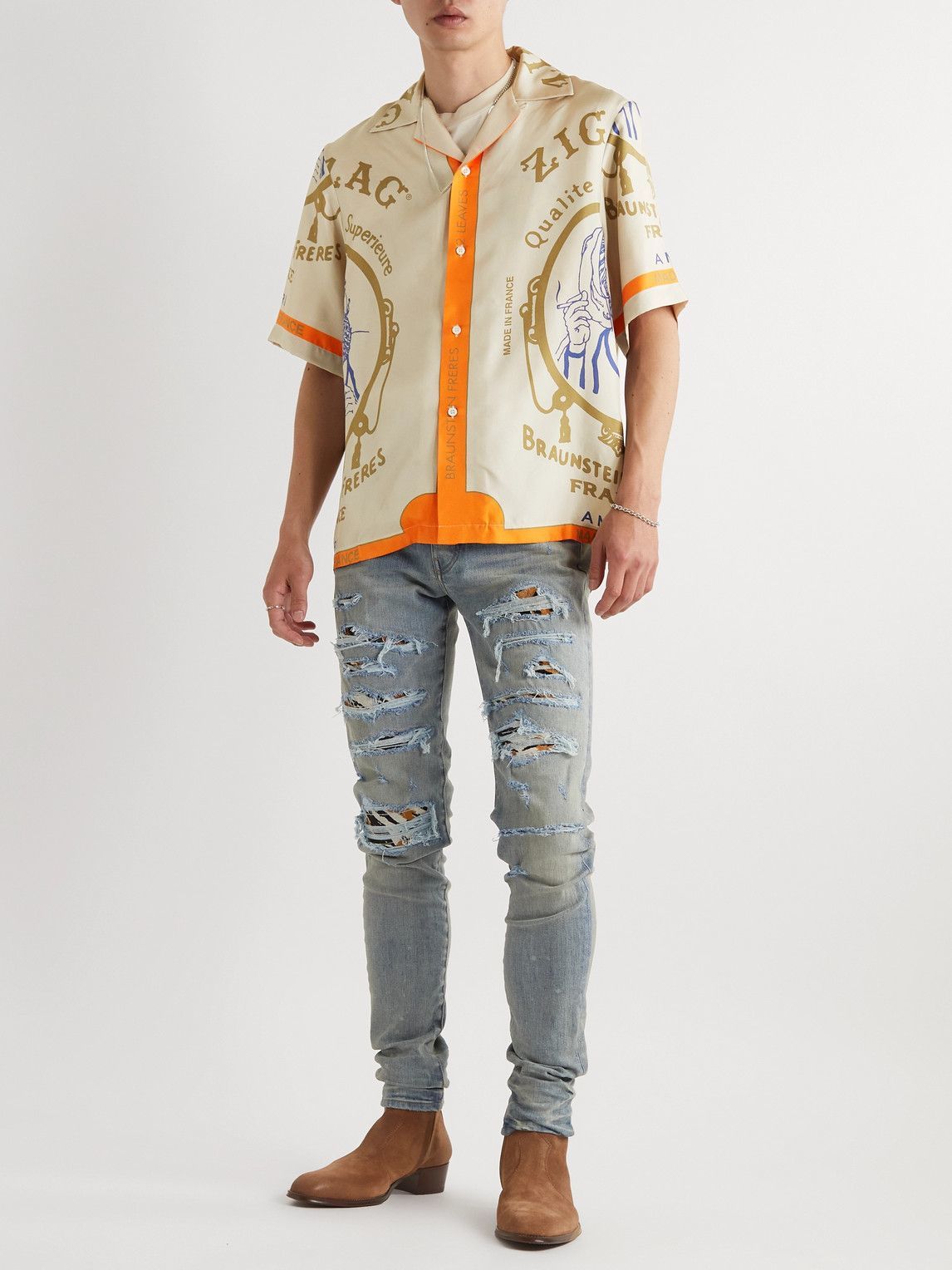 AMIRI - Camp-Collar Printed Silk Shirt - Neutrals Amiri