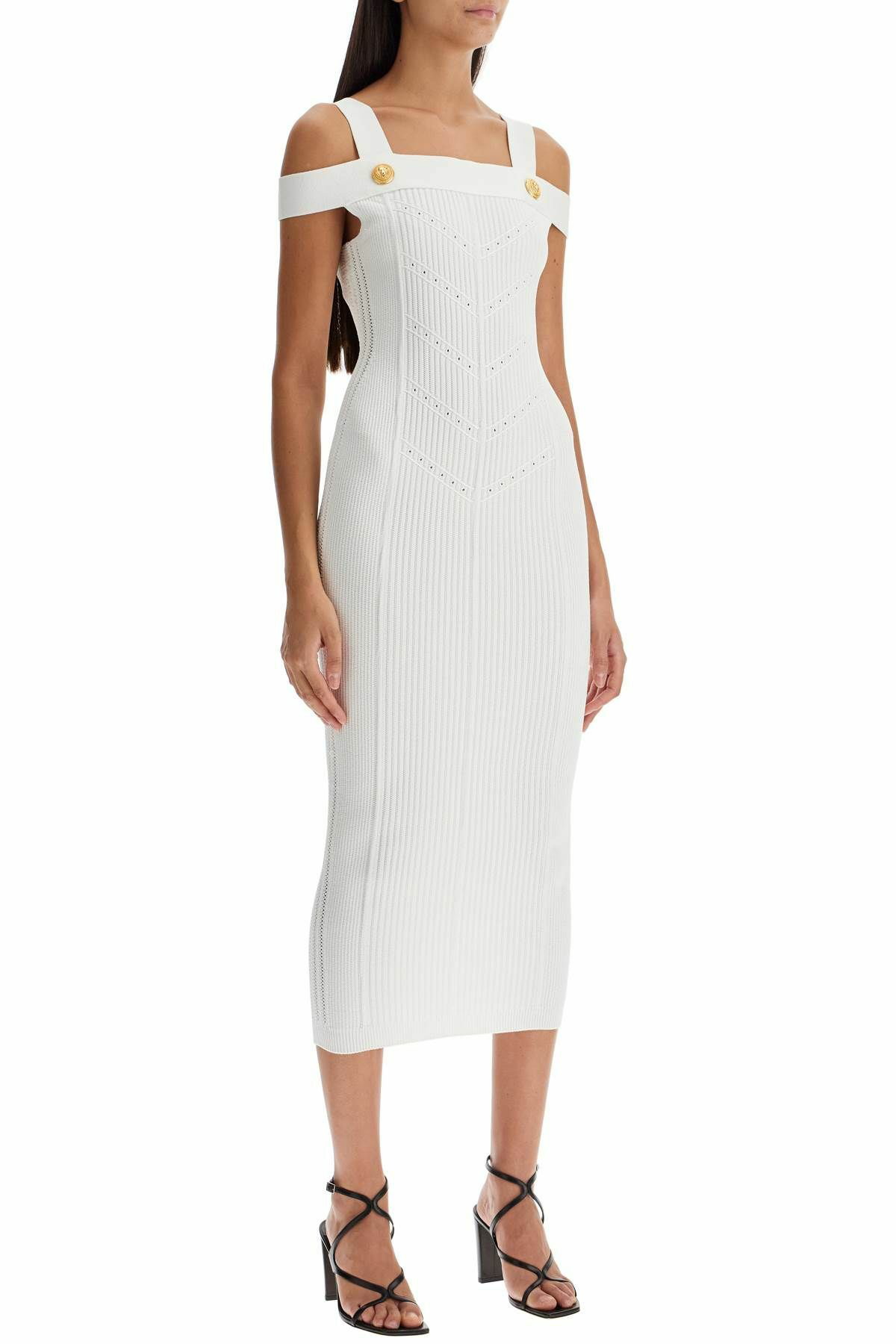 【関税&送料込】Balmain White Knit Dress With Double Straps Two-tone knit dress with faux waistcoat design - Women | BALMAIN