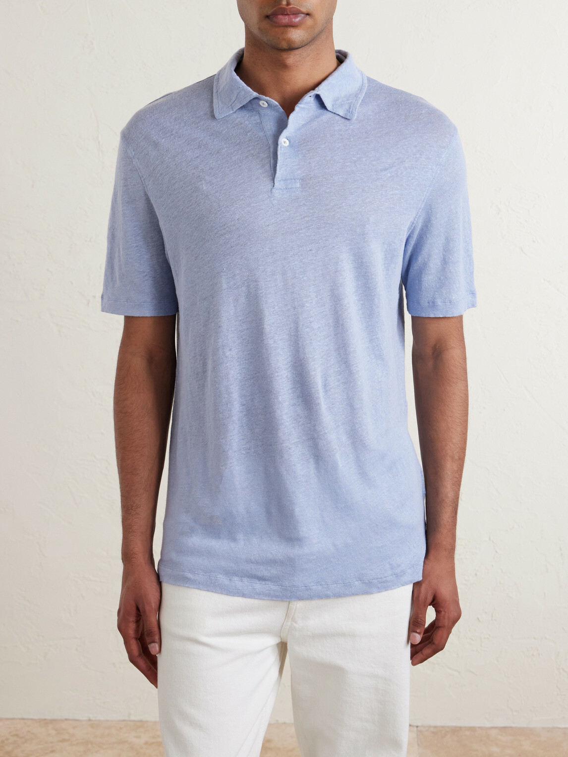 Hartford - Knitted Linen Polo Shirt - Blue