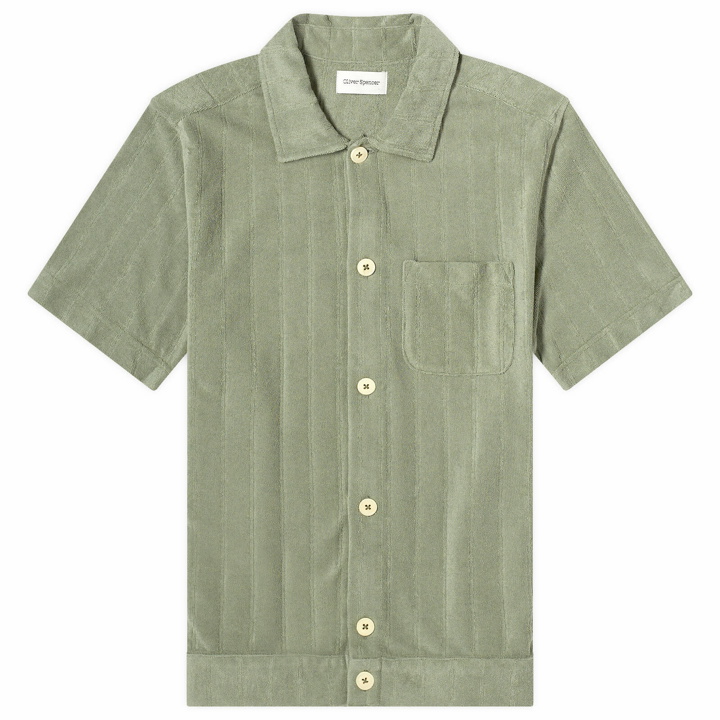 Photo: Oliver Spencer Men's Ashby Short Sleeve Terry Shirt in Green